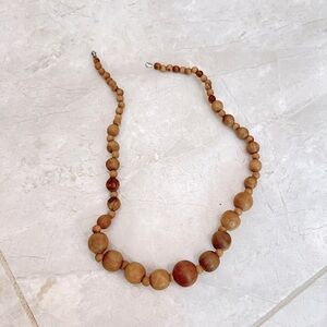 Vintage boho wood bead necklace approx 20-21”